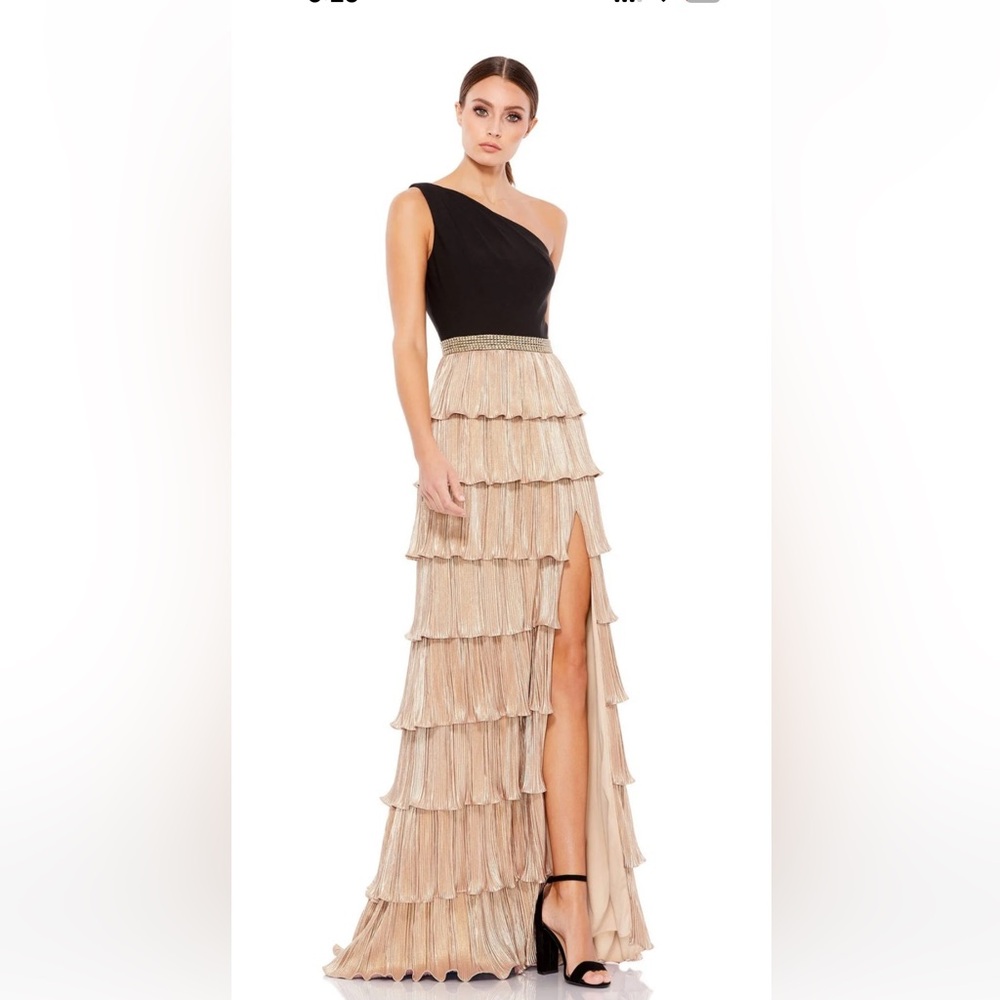 Mac Duggal Black and Tan Asymmetrical Tiered Skirt 26541